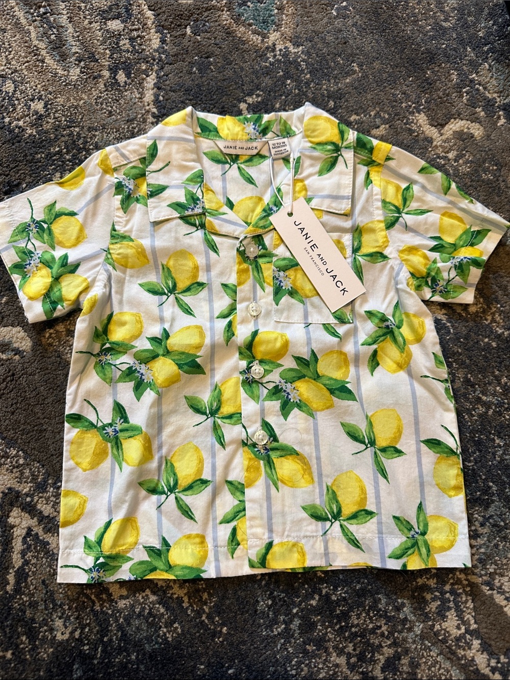 Janie and Jack White Lemon Print Button-Up Shirt